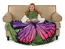 Load image into Gallery viewer, Purple Butterfly Wearable Sleeved Round Arm Blanket 68" Diameter