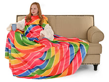 Load image into Gallery viewer, Rainbow Lollipop Wearable Sleeved Round Arm Blanket 68" Diameter