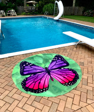 Load image into Gallery viewer, Purple Butterfly Traditional Round Blanket 68" Diameter