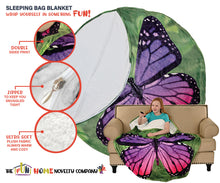 Load image into Gallery viewer, Purple Butterfly Round Sleeping Bag Blanket 60" Diameter