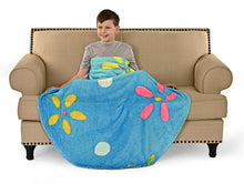 Load image into Gallery viewer, Blue with Flowers Easter Egg Shaped Blanket 60" x 44"