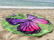Load image into Gallery viewer, Purple Butterfly Traditional Round Blanket 68" Diameter
