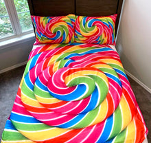 Load image into Gallery viewer, Rainbow Lollipop 5 PC Kids Full Bed Set With Round Comforter