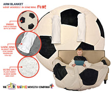 Load image into Gallery viewer, Soccer Ball Wearable Sleeved Round Arm Blanket 68&quot; Diameter
