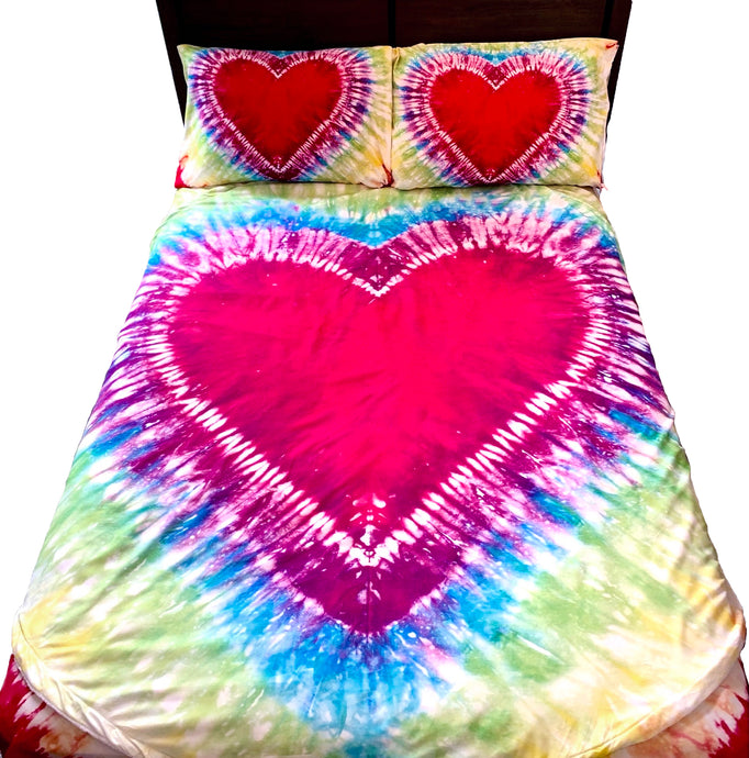 Heart Tie Dye Kids Full Bed Set With Round Comforter