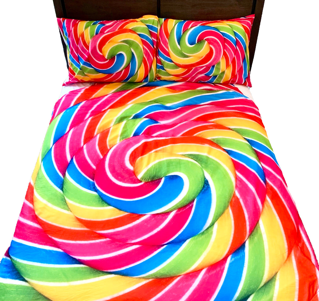 Rainbow Lollipop Kids Full Bed Set With Round Comforter