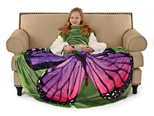 Load image into Gallery viewer, Purple Butterfly Wearable Sleeved Round Arm Blanket 68&quot; Diameter
