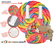 Load image into Gallery viewer, Rainbow Lollipop Wearable Sleeved Round Arm Blanket 68&quot; Diameter
