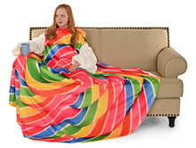Load image into Gallery viewer, Rainbow Lollipop Wearable Sleeved Round Arm Blanket 68&quot; Diameter
