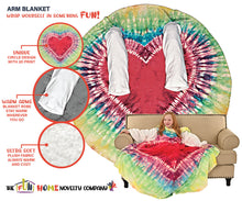 Load image into Gallery viewer, Heart Tie Dye Wearable Sleeved Round Arm Blanket 68&quot; Diameter
