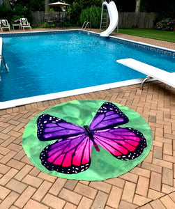 Purple Butterfly Traditional Round Blanket 68" Diameter