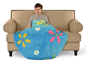 Blue with Flowers Easter Egg Shaped Blanket 60" x 44"
