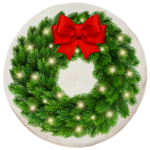 Wreath with Red Bow Circle Blanket