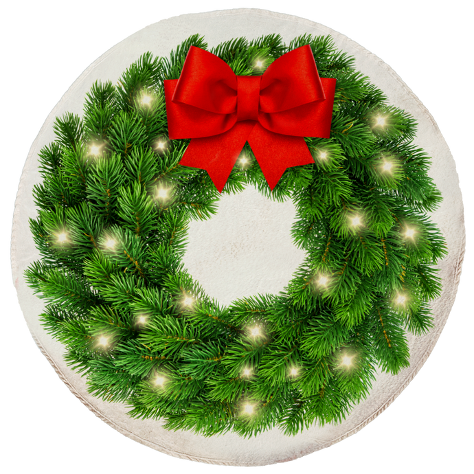 Wreath with Red Bow Circle Blanket
