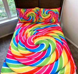 Rainbow Lollipop 5 PC Kids Full Bed Set With Round Comforter